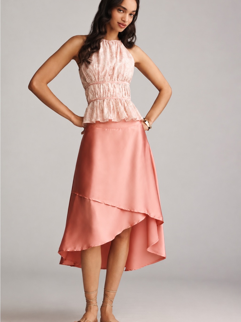 Anthropologie Silky Tiered Satin Midi Skirt Pink Size 2 NWT
